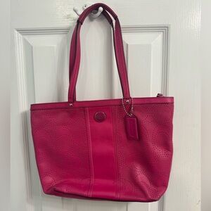 Coach signature, bright pink leather purse